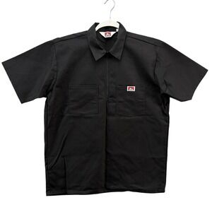Ben Davis Shirt Mens Large Black Twill Zip Front Short Sleeve Workwear Made USA